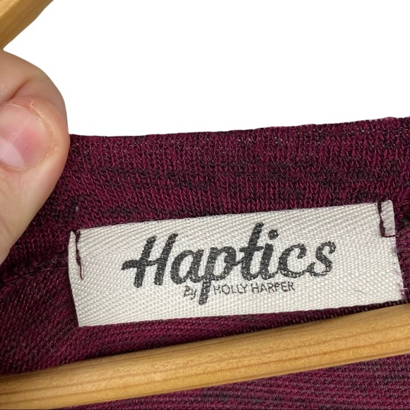 Haptics Animal Print Burgundy Balloon Sleeve Metallic Stretchy Lightweight Top - Picture 5 of 7